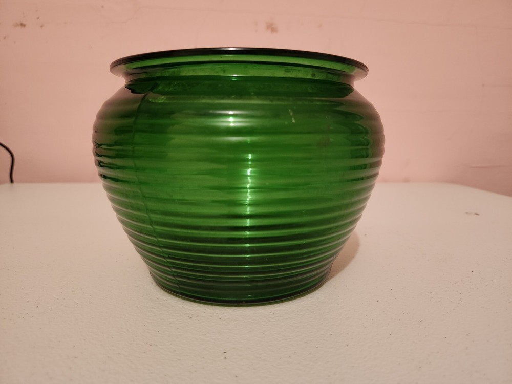 Vintage Mid Century Emerald Green Bee Hive Ribbed Glass Vase