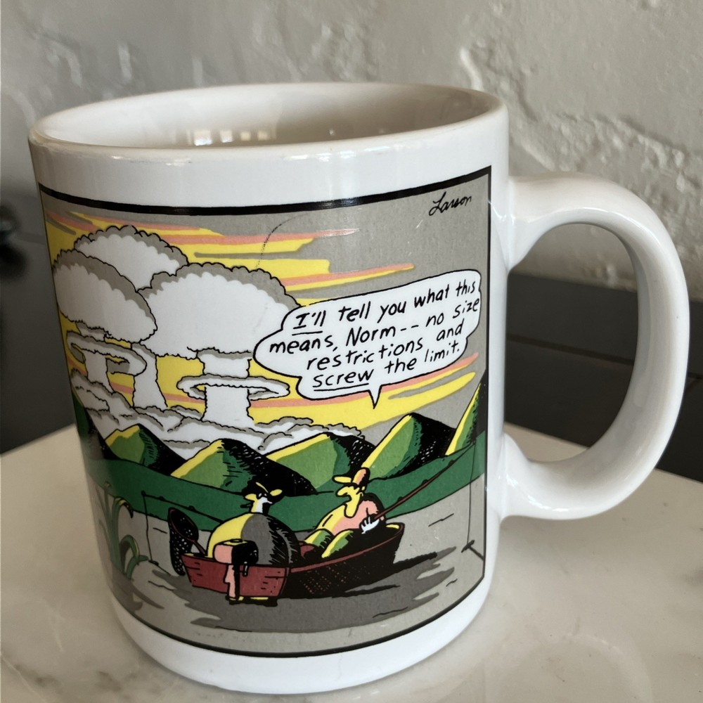 Vtg The Far Side by Gary Larson Porcelain Coffee Cup Mug 1986 - Screw the Limit