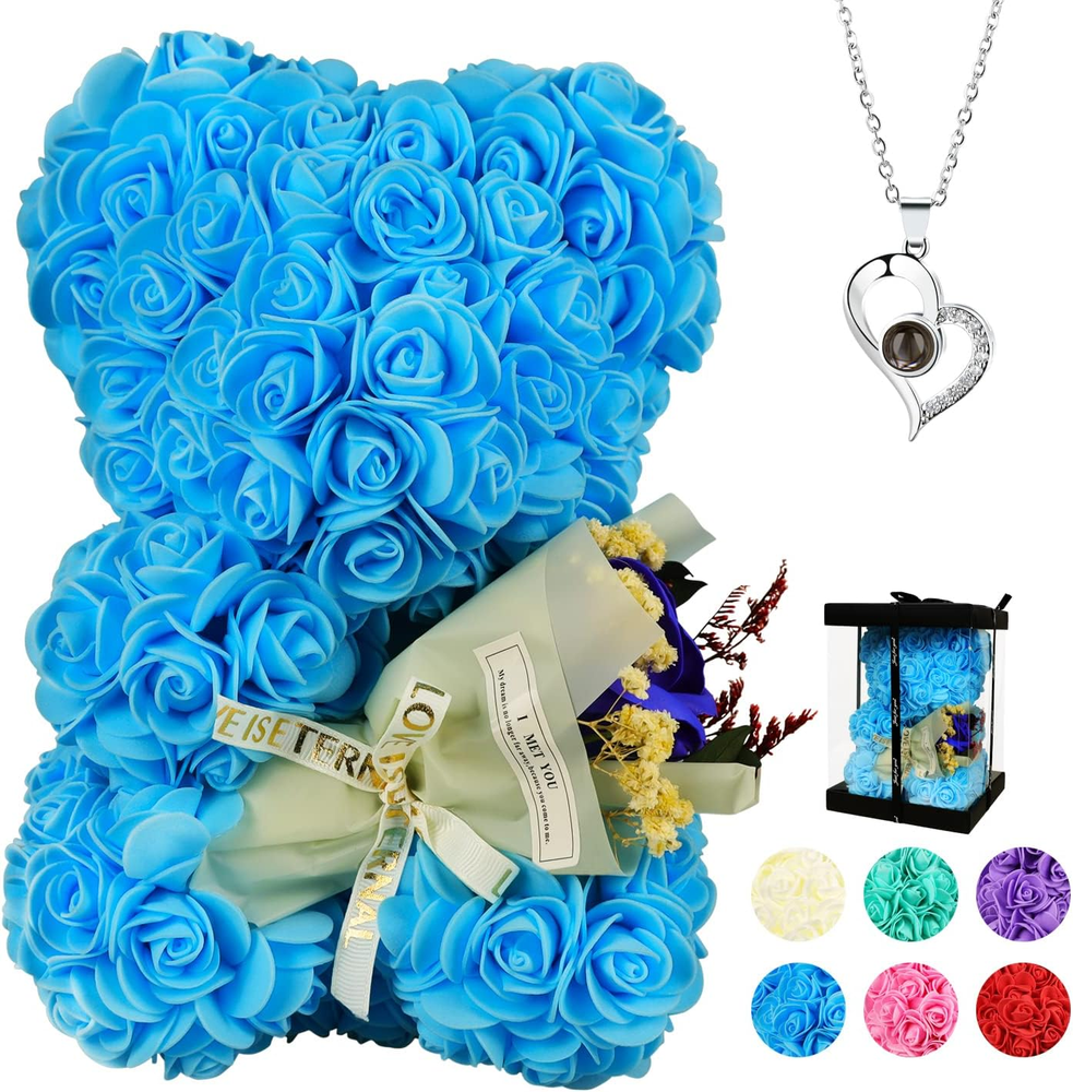 Valentines Day Gift for Her,Rose Bear Gift for Women,Flowers Gifts for Mom Wife-image
