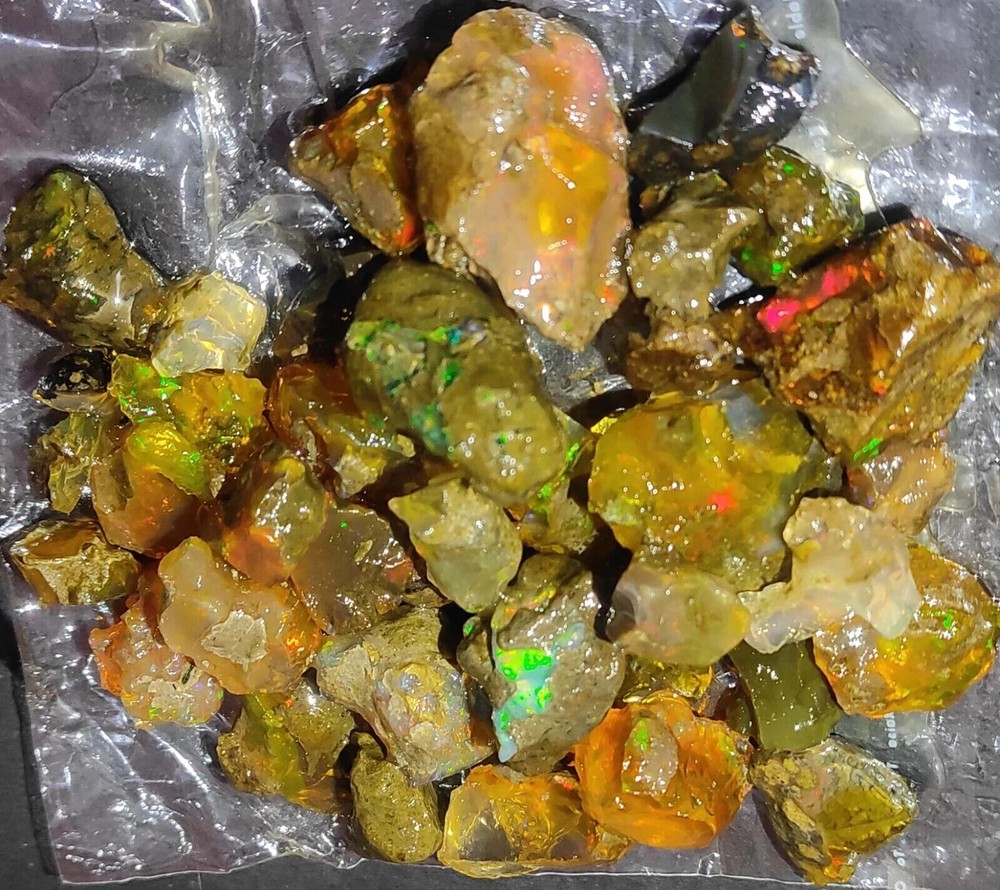 MULTI- FIRE 200 Ct Natural Ethiopian BLACK Opal Welo Rough Certified Gemstone