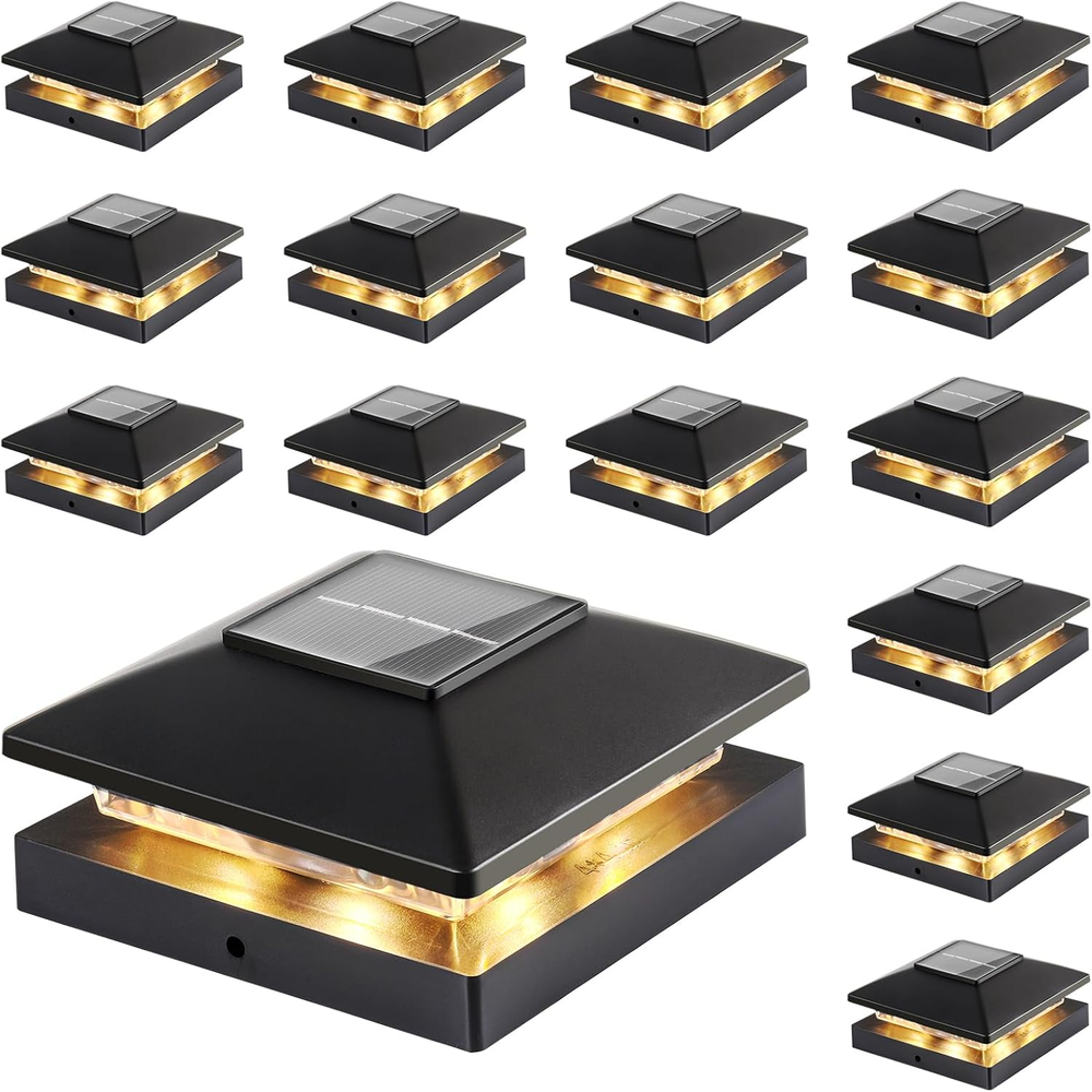 Solar Post Cap Lights Outdoor 16-Pack, Black Waterproof Solar Powered Deck Fence