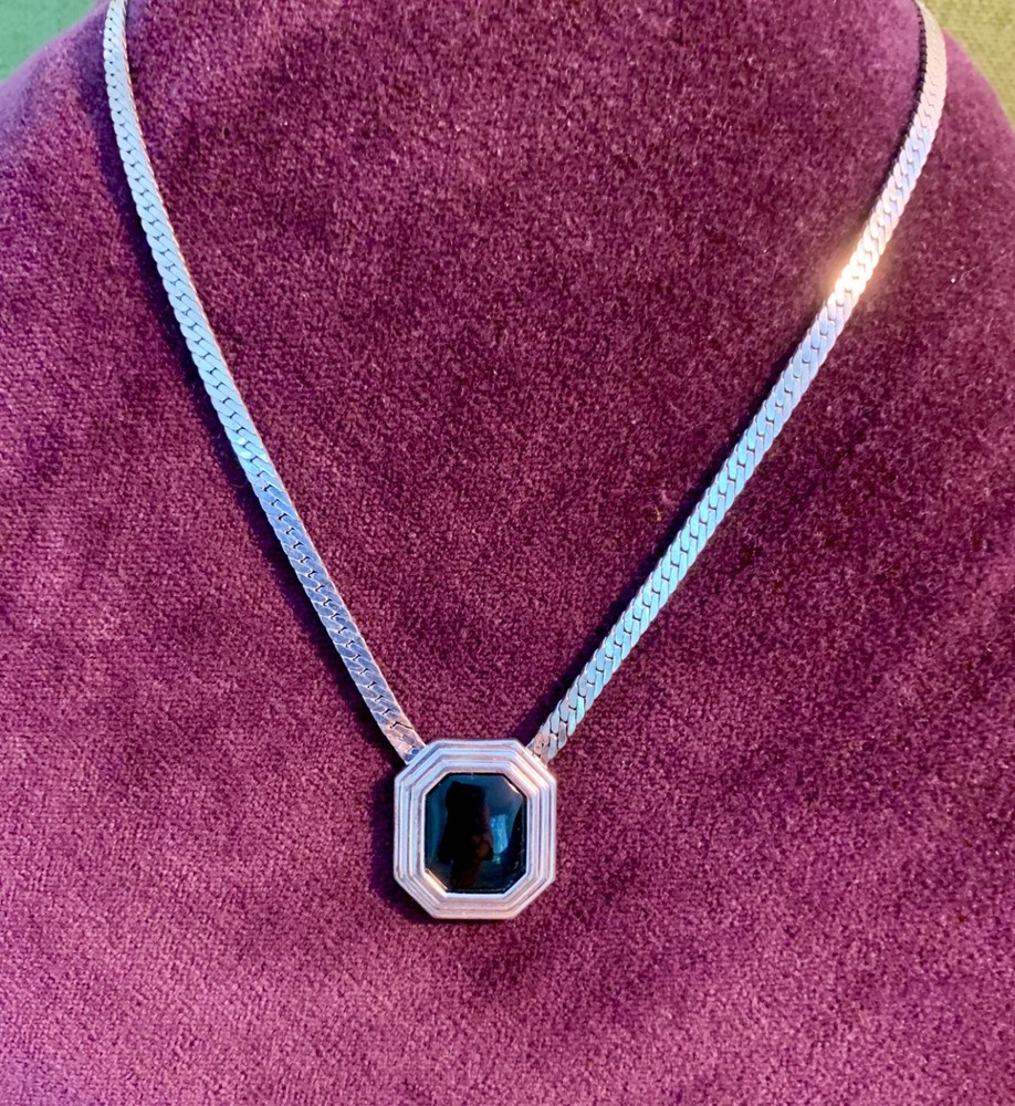 Dior Deco Silver-Tone Black Pendant Necklace with Light Repair