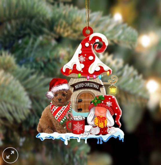 Toy-Poodle With Mushroom House Christmas Ornament, Christmas Ornament, cute