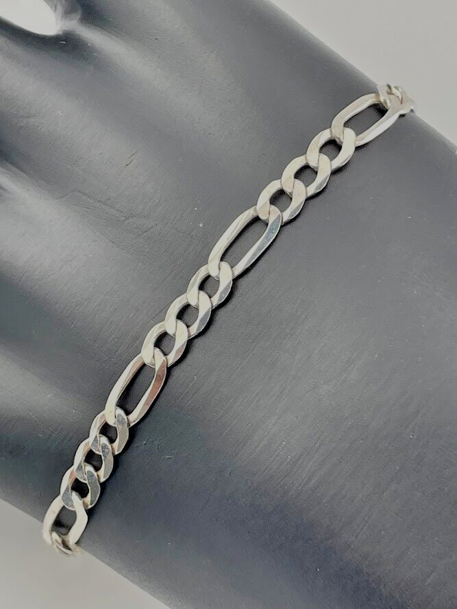 Italy 925 Sterling Silver 4.5mm Flat Figaro Anklet Bracelet 9 1/4 Inch 2316