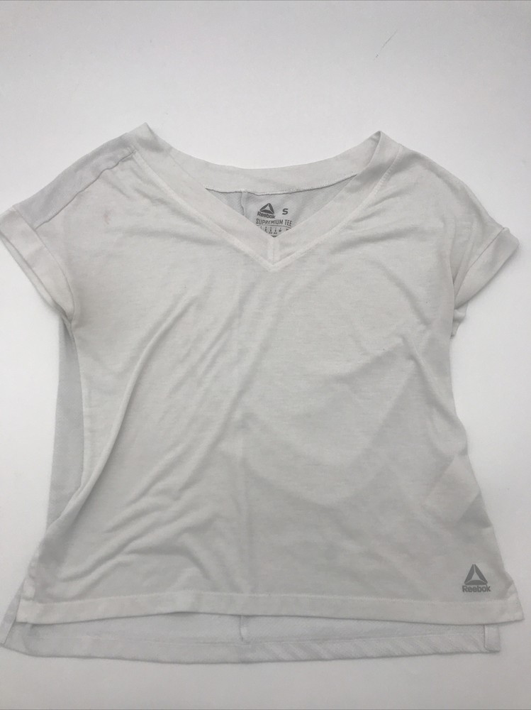 Reebok Supremium Tee Speed Wick T-Shirt Women Small White V-Neck…#20140