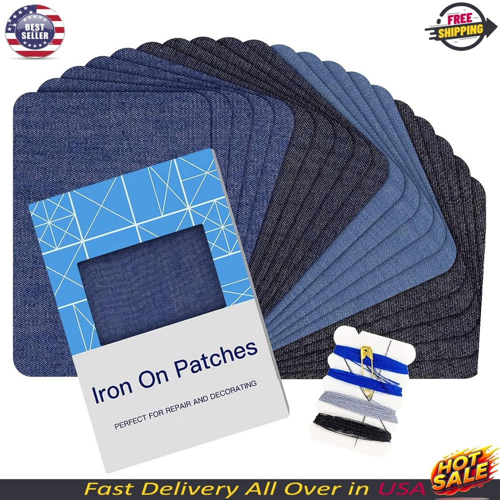 HTVRONT 20PCS 3 Inch Iron On Denim Patches for Jeans and Clothes Repair Kit
