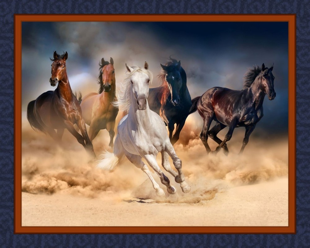 Wild Horses Wildlife Quilt Top Wall Hanging Panel Fabric
