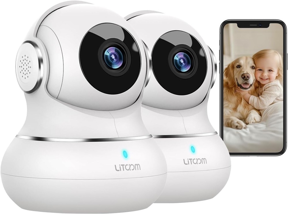 Two 2K Indoor Security Cameras - Night Vision with Two-Way Audio Functionality