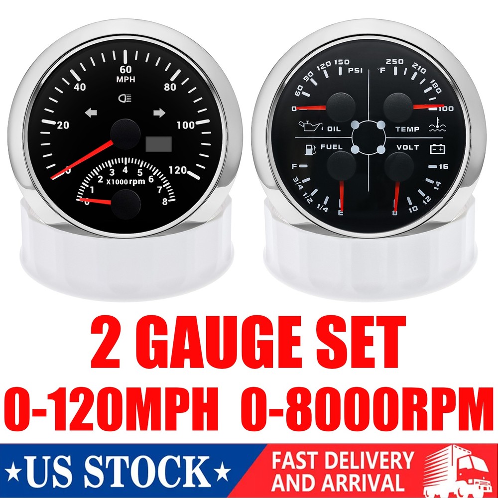 85mm 2 Gauge Set with GPS Speedometer 120MPH Tachometer 0-8000RPM and 4-in-1 Multi Gauge