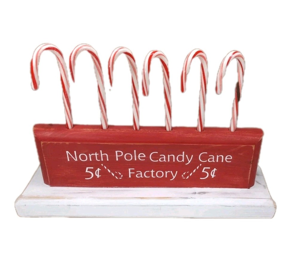 Christmas Wood Block Candy Cane Factory Sign - Home Office Table Decor