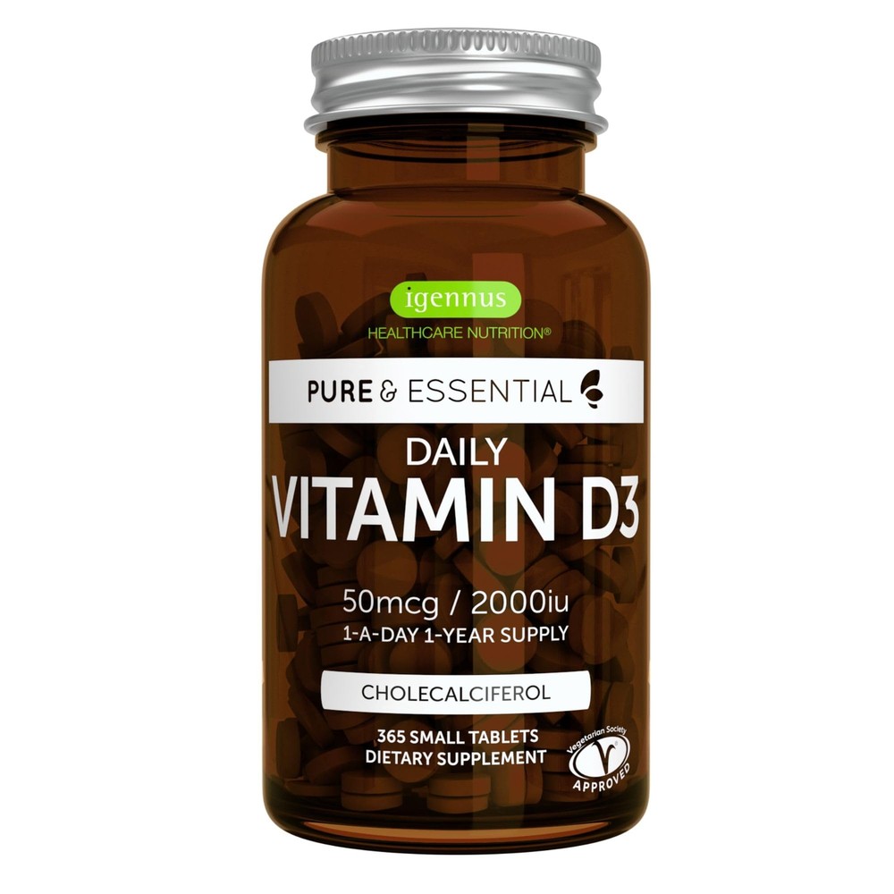 Daily Vitamin D3 2000iu 50 mcg Clean Label 365 Small Tablets 1-Year Supply Ve...