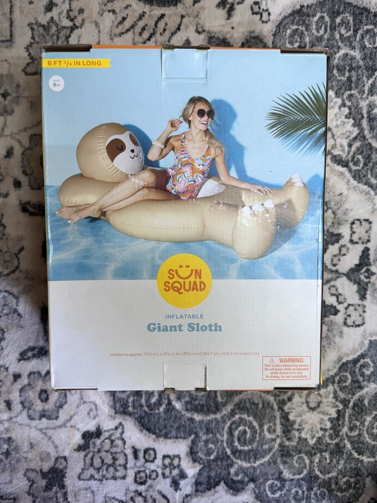 Sun Squad Inflatable Giant Sloth Swim Float Lounge 72 in x 41 in x 26 in NIB
