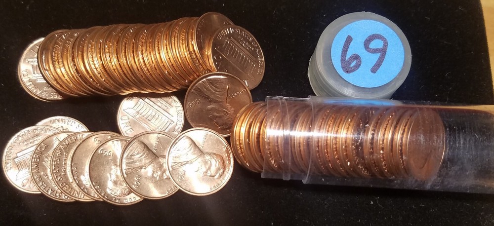 1969-P Lincoln Penny Cent Roll - Gem BU Red - from huge hoard of 1000s of rolls