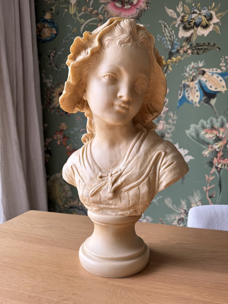 Busto firmado de niña campesina francesa Grinm Niam París estatua clásica Italia