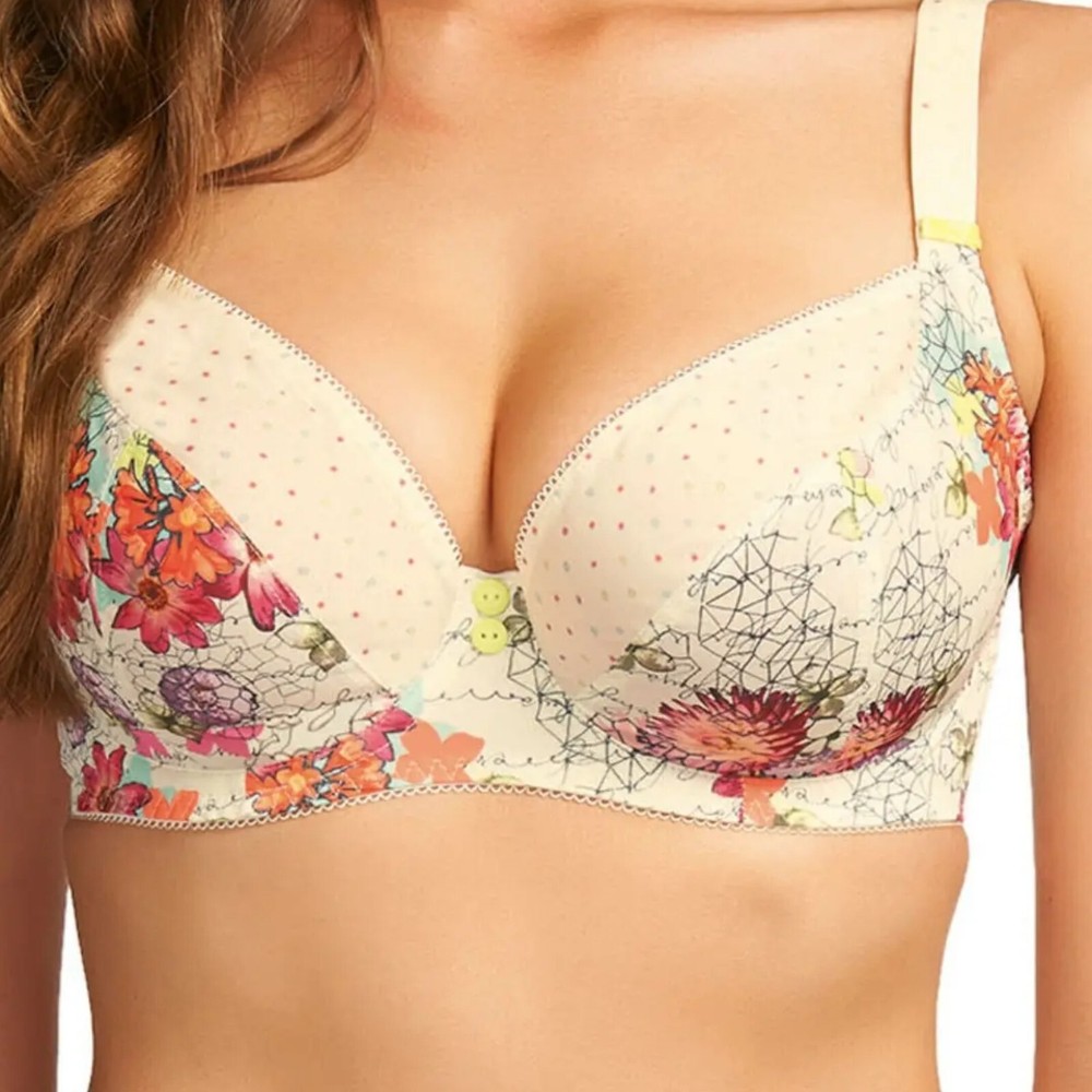 Freya Daydreamer Bra Ivory Pink Floral Size 30K Underwired Plunge Balcony 1762