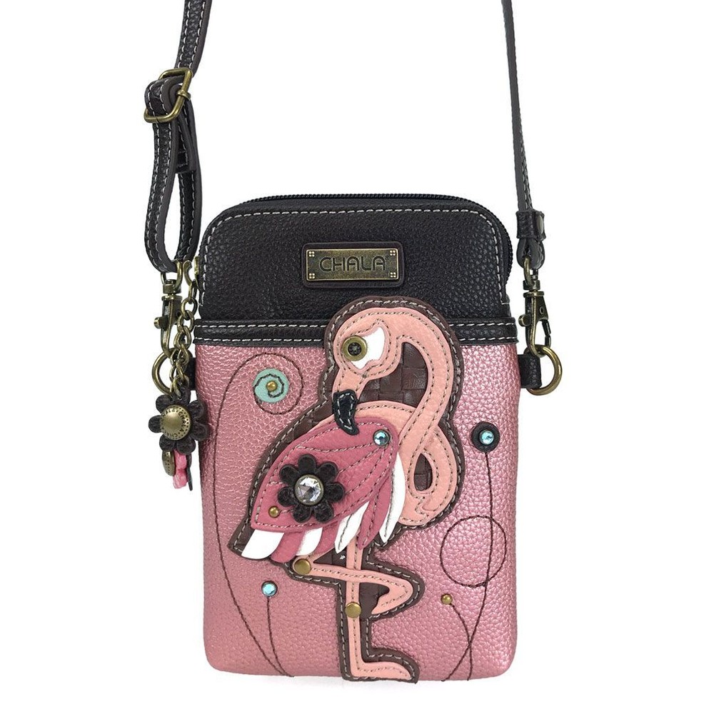 NEW CHALA PINK ROSE FLAMINGO BIRD CELL PHONE CROSSBODY PURSE ADJUSTABLE STRAP