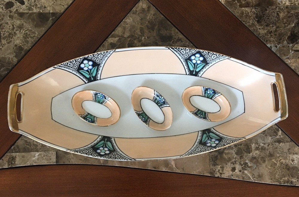 Vintage Noritake Morimura Japan Celery/Relish Dish & 3 Salt Cellars Art Nouveau