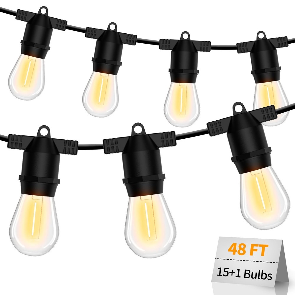 S14 LED Outdoor String Lights 48FT IP65 Waterproof Patio Lights Edison Bulbs