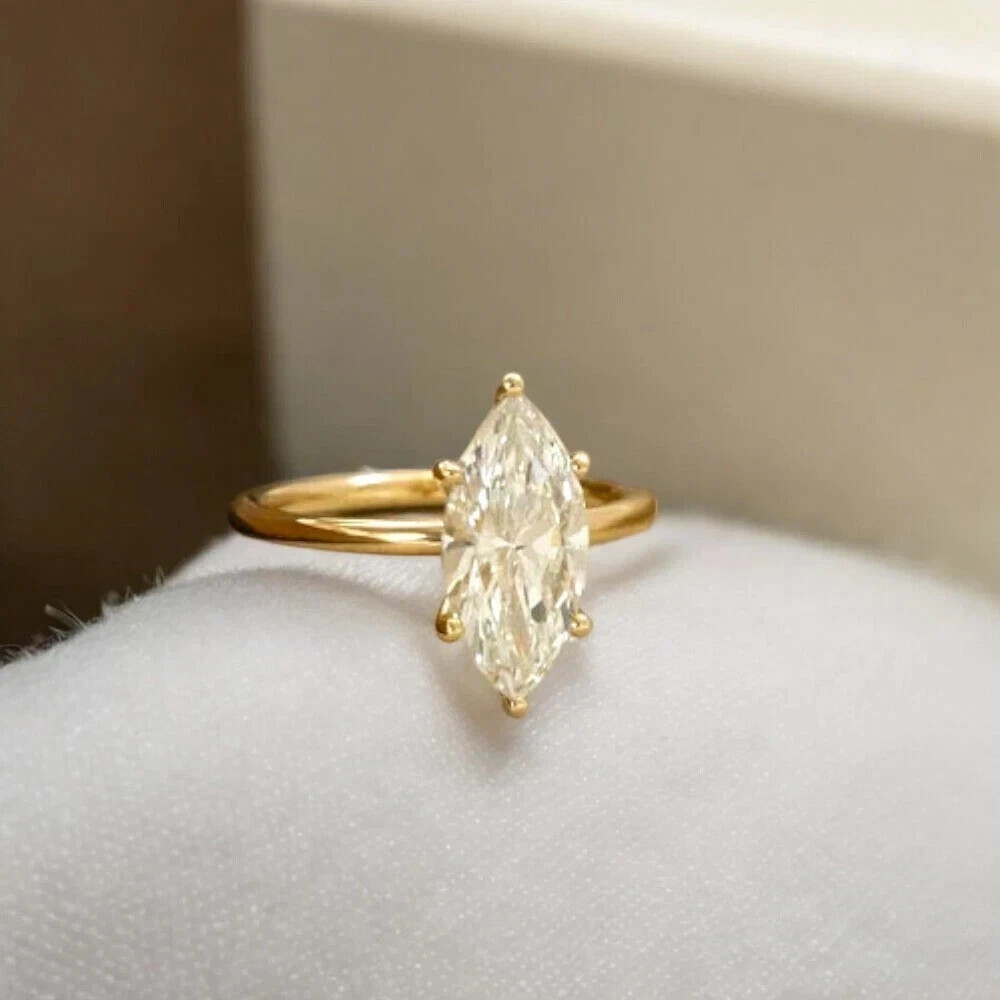 2CT Marquise Cut Lab Created Diamond Women's Classic Ring 14KYellow Gold Plated