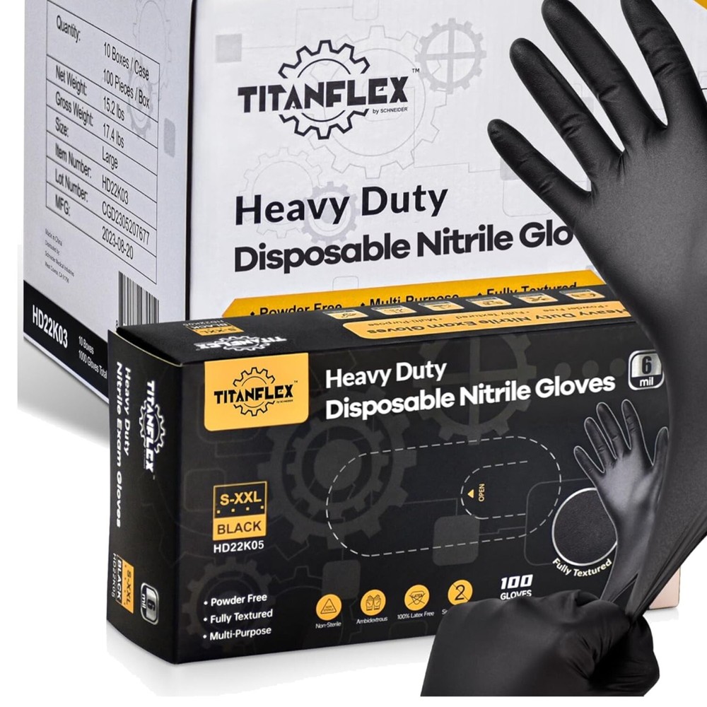 Heavy-Duty 6-mil Black Nitrile Gloves Box of 100 Professional Grade