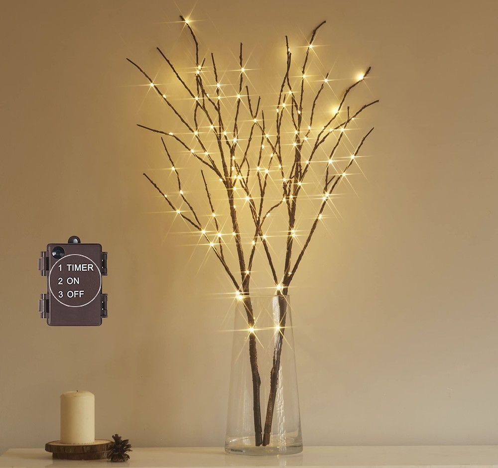 Lighted Brown Branches Battery Operated with Timer 30IN 100 LED Fairy Lights,...