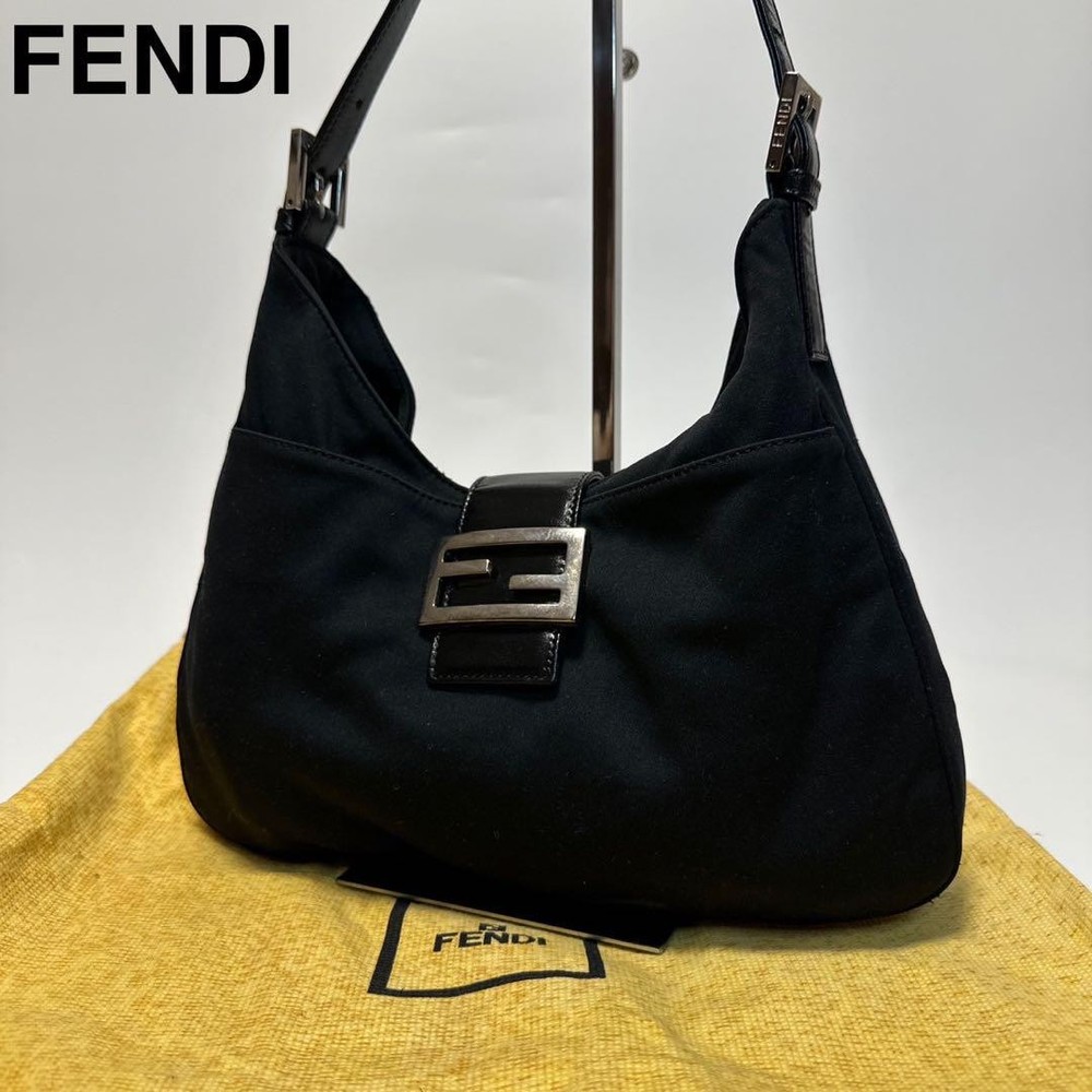 FENDI Mamma Bucket Shoulder Bag in Black Cotton Authentic I060287