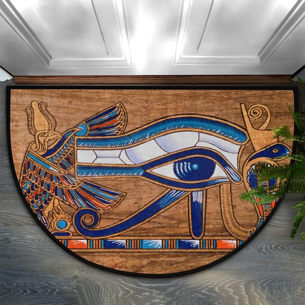 Egyptian Horus Eye Half Round Vintage Front Door Welcome Mat
