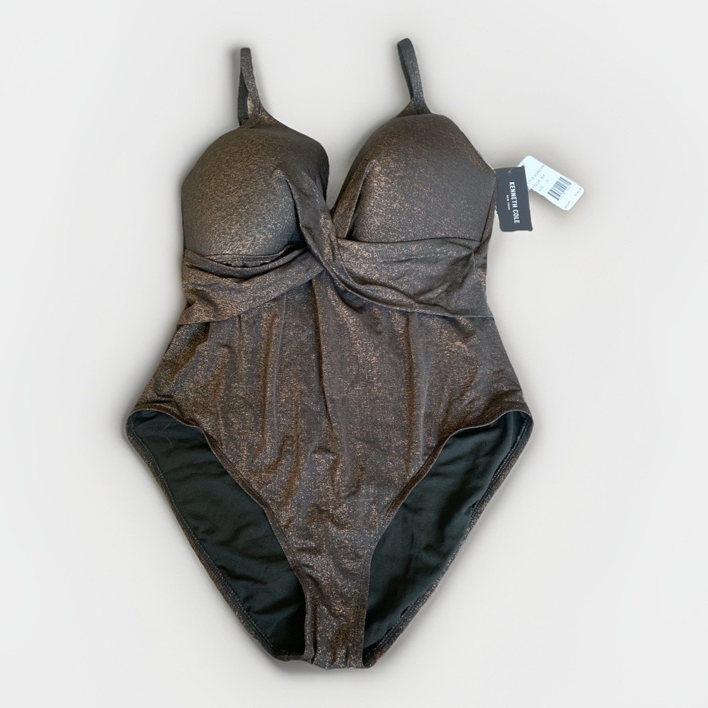 Kenneth Cole New York Metallic Black One Piece Swimsuit Size 1X NWT
