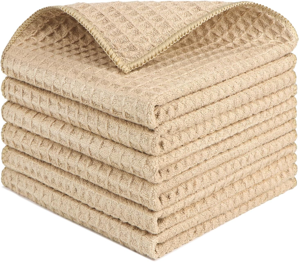 Waffle Weave Microfiber Cleaning Cloth, 6 Pack Highly Absorbent Cleaning Rag for