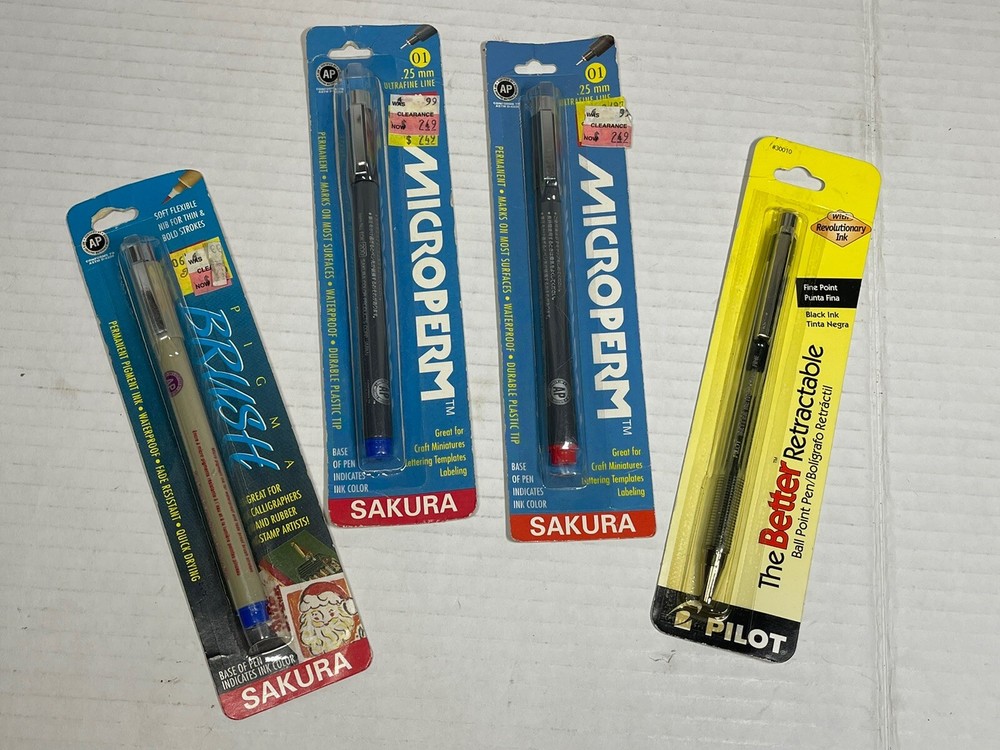 NEW Vintage Lot Of 4 Pens Sakura Pigma Brush Microperm Pilot Better Retractable