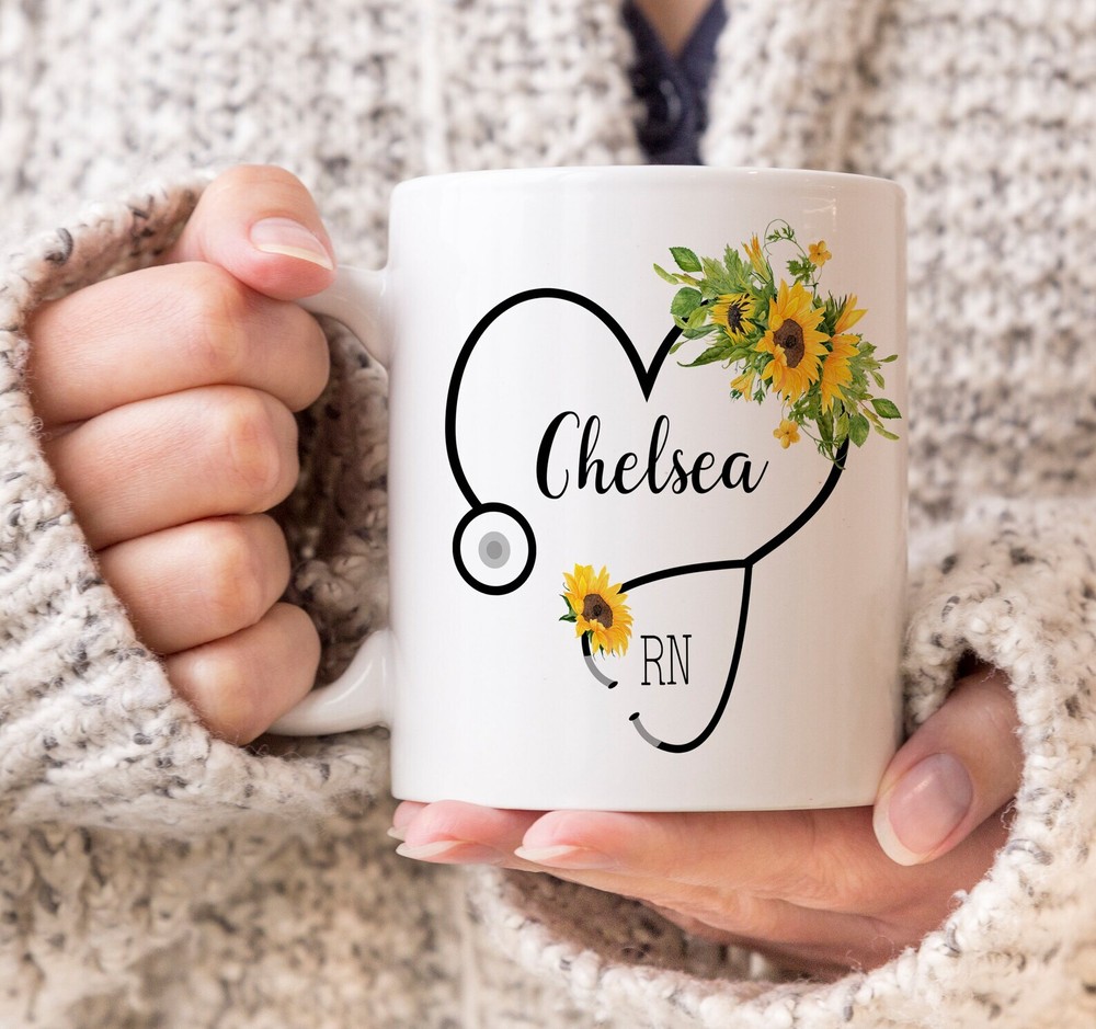 Registered Nurse Personalized Nurse Mug Custom Rn Gift Custom Mug Sunflowers