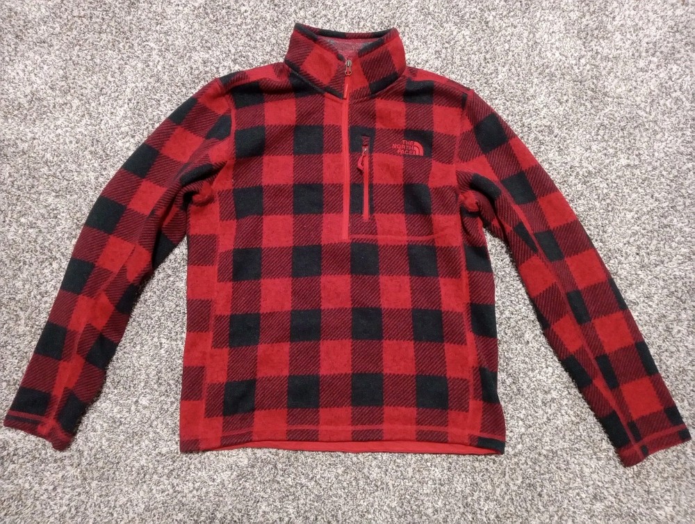 North Face Red Black Buffalo Plaid 1/4 Zip Pullover Sweater Mens Size M