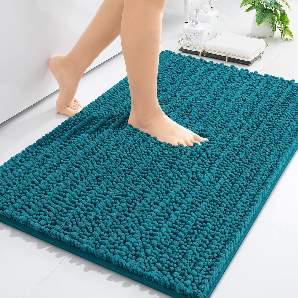Soft Thick Absorbent Peacock Blue Shaggy Bath Rug Mat 30x20