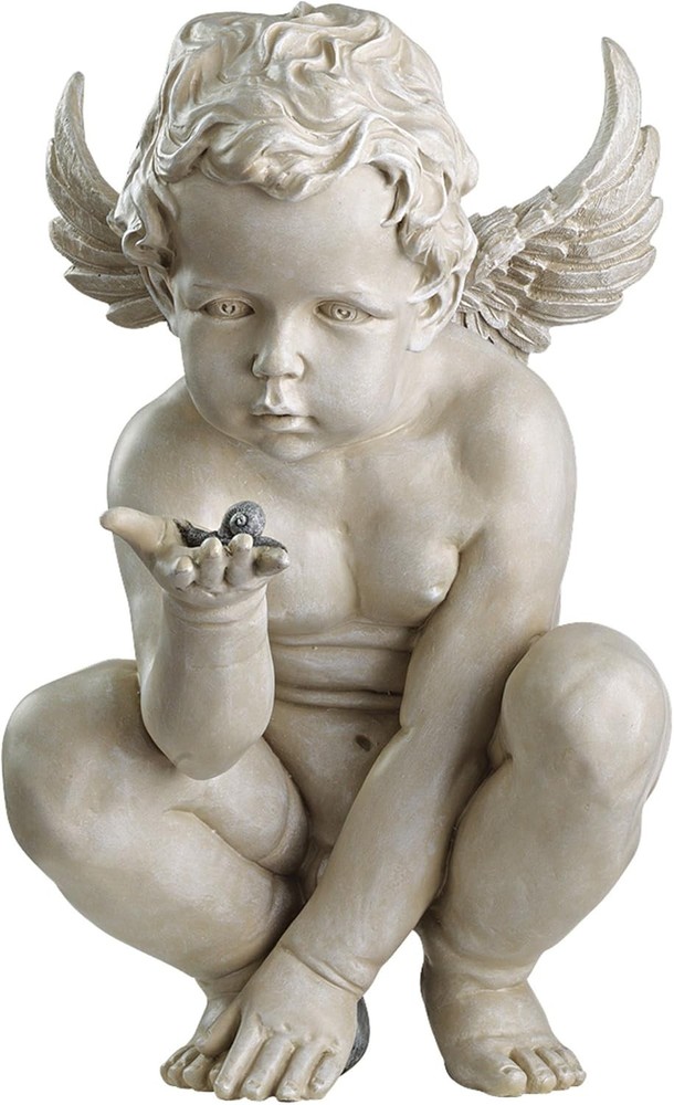 EU4360 15-Inch Antique Stone Cherub Garden Statue for Life's Mysteries Theme