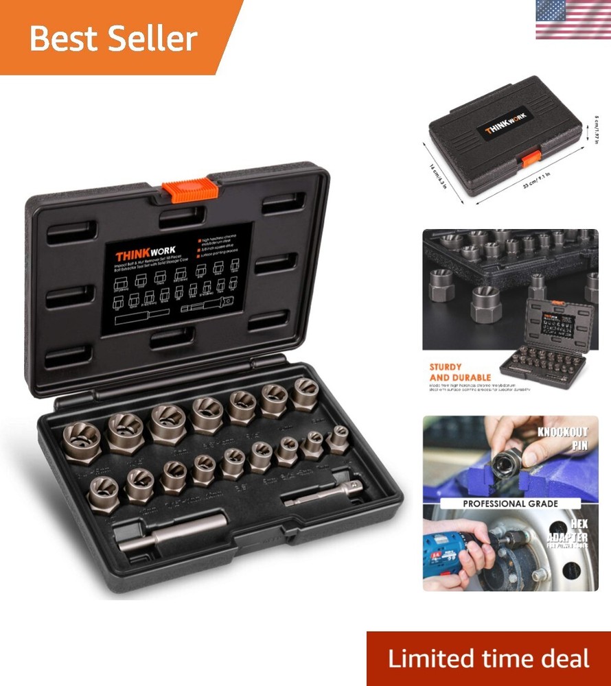 18-Piece Bolt Extractor Kit for Rusted Stripped Nuts and Damaged Fasteners