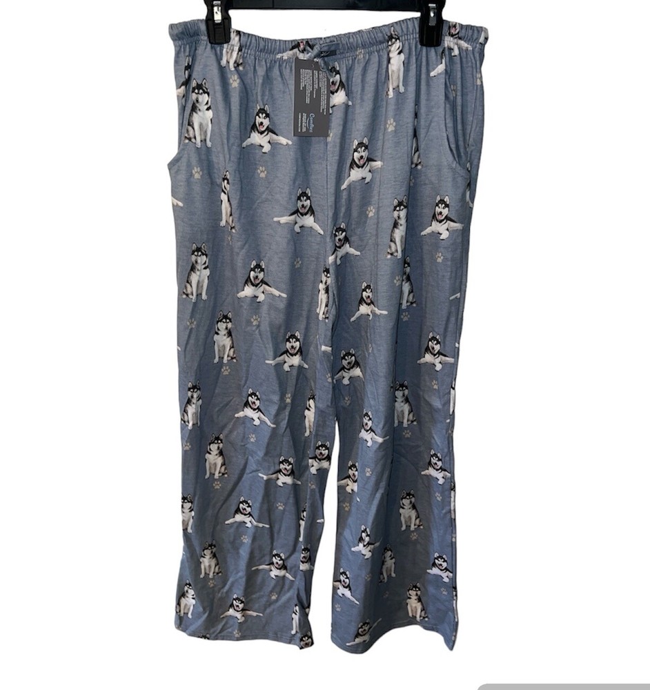 Comfies Unisex Lightweight Cotton Blend Siberian Husky Pajama Pants Size L New