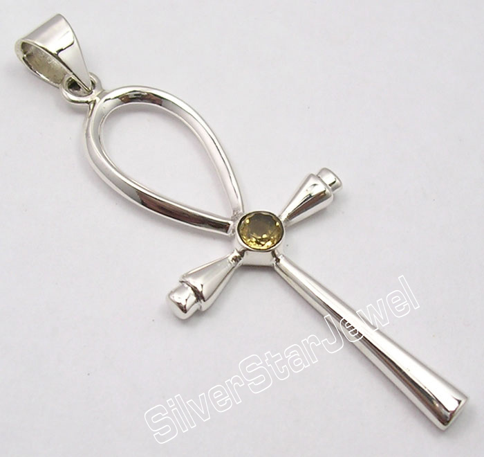 FLASH SALE TIME 925 Silver YELLOW CITRINE Women's Jewelry CROSS Pendant 5.9 CM-image