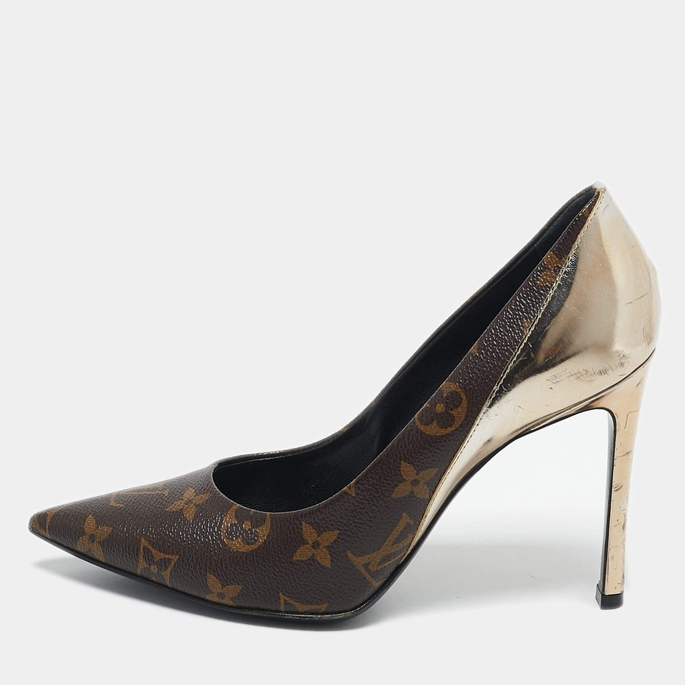 Louis Vuitton Gold Monogram Canvas and Leather Cherie Pumps Size 385