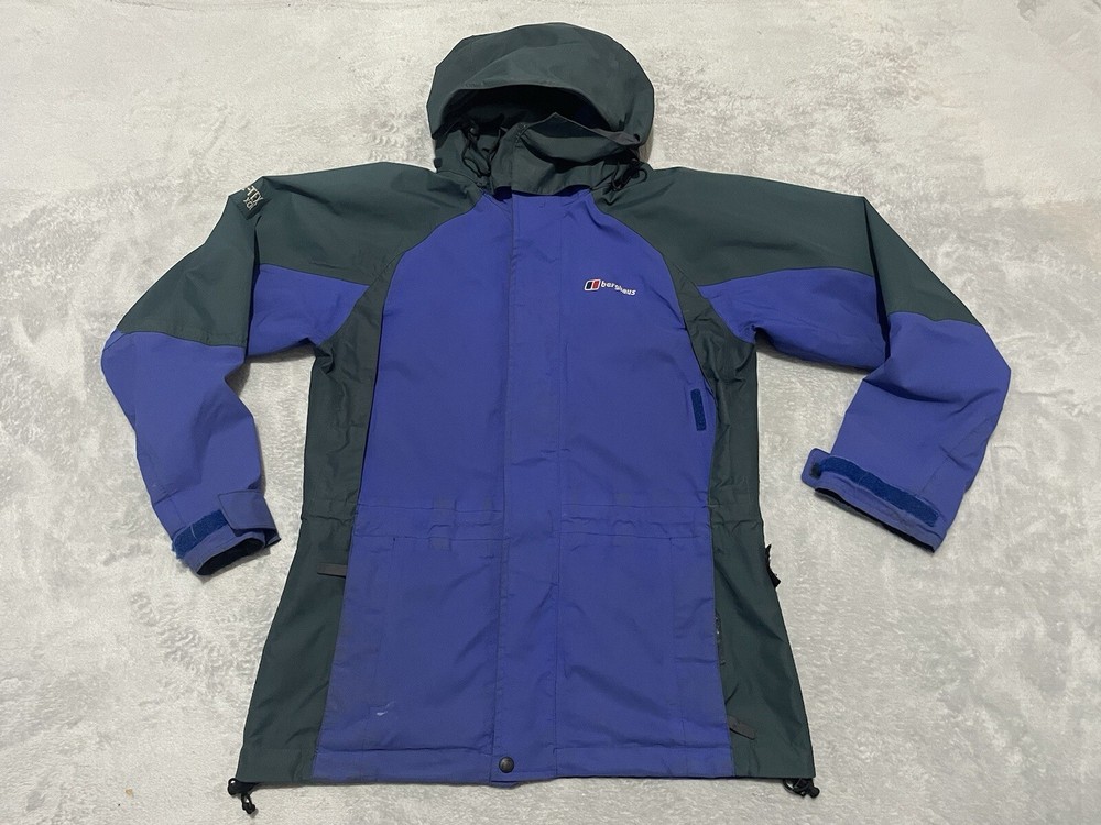 Classic Berghaus GoreTex XCR Hooded Jacket in Vintage Blue for Women Size 8 Outdoor Waterproof Coat