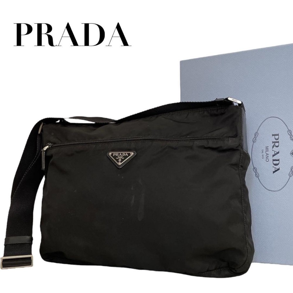 Prada Black Triangle Logo Nylon Shoulder Bag Authentic Excellent Condition