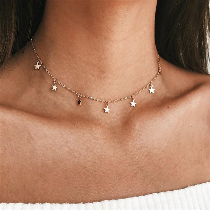 Star Choker Necklace Chain Pendant Women Girls Jewellery Gifts Silver/Gold