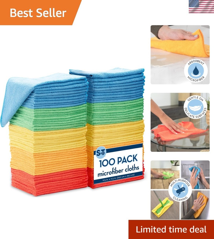 100-Pack Bulk Microfiber Cleaning Cloths for Home - Reusable & Durable
