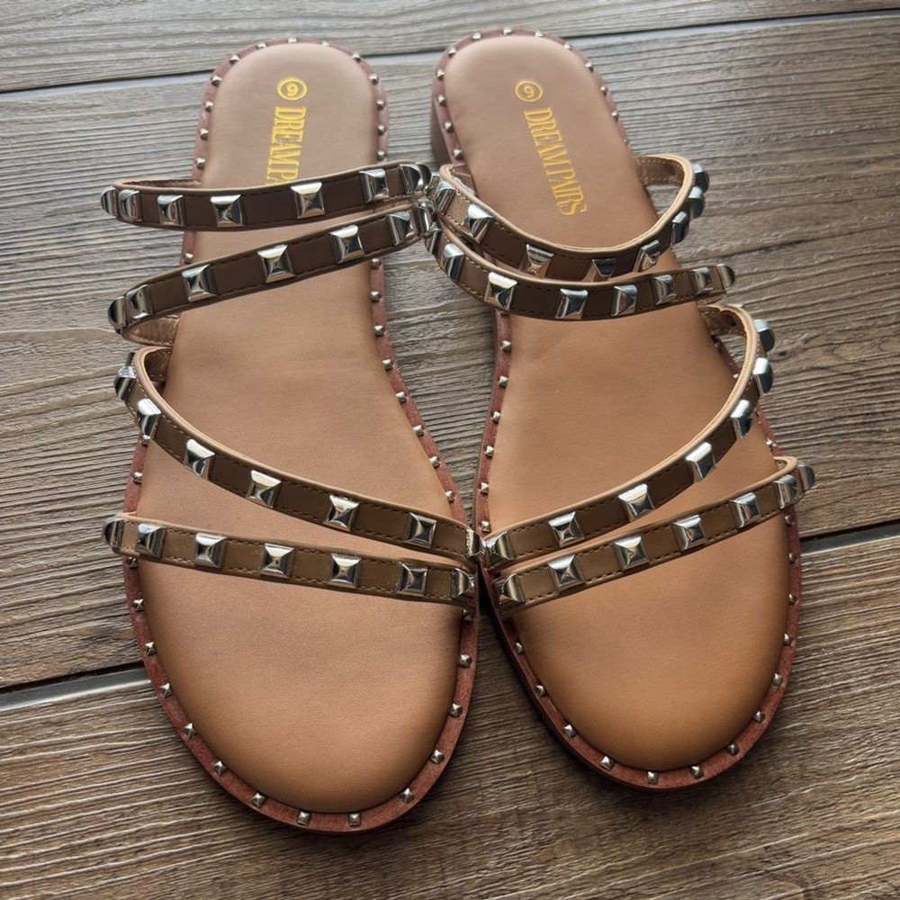 Dream Pairs Brown Silver Studded Sandals for Stylish Comfort