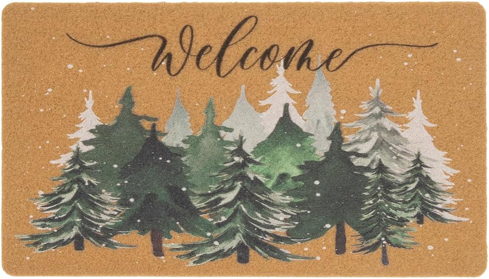Snow-Pine Welcome Doormat for Outdoor-Entrance - Winter-Front-Door-Mat - Seaonal