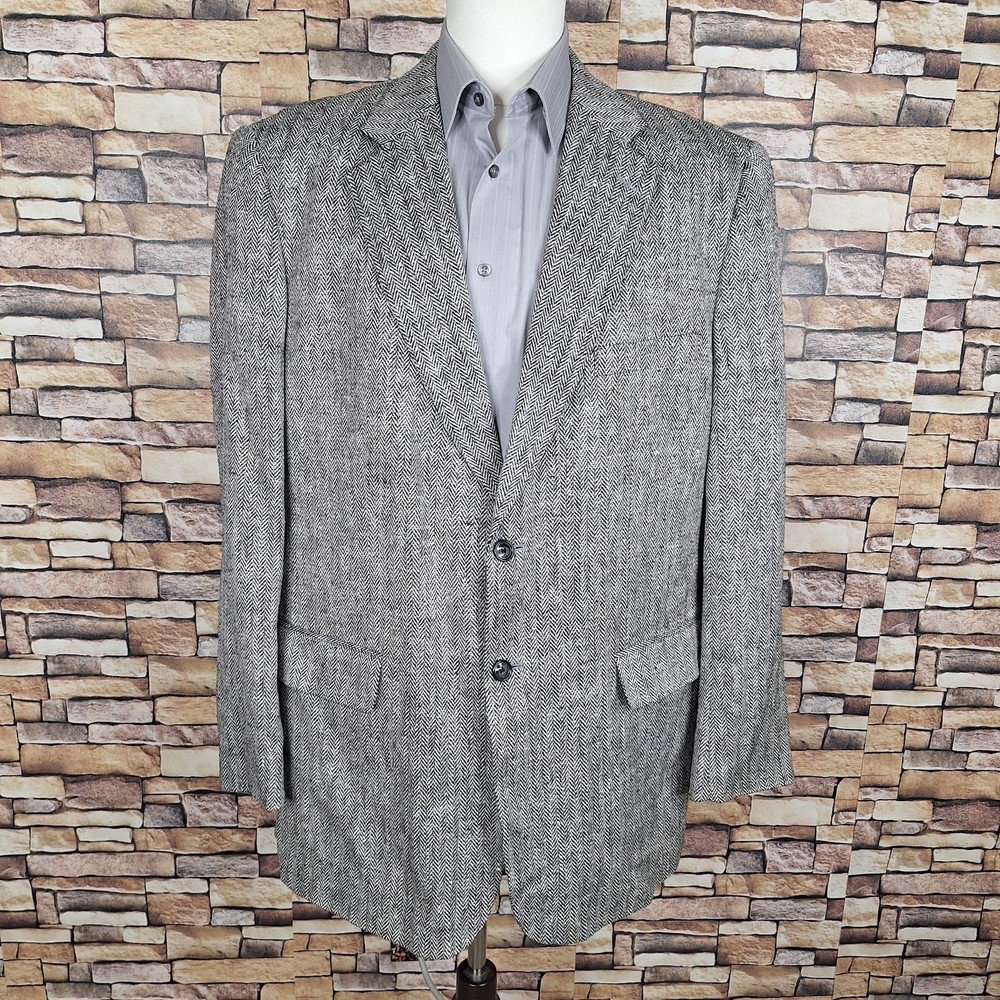 Towncraft Sport Coat Blazer Mens 44L Gray Herringbone Tweed Silk