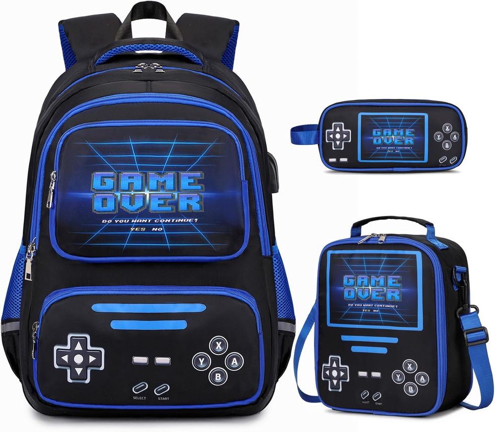 Gamer Backpack for Boys - Cool Luminous School Backpack for Boys with Lunch B...