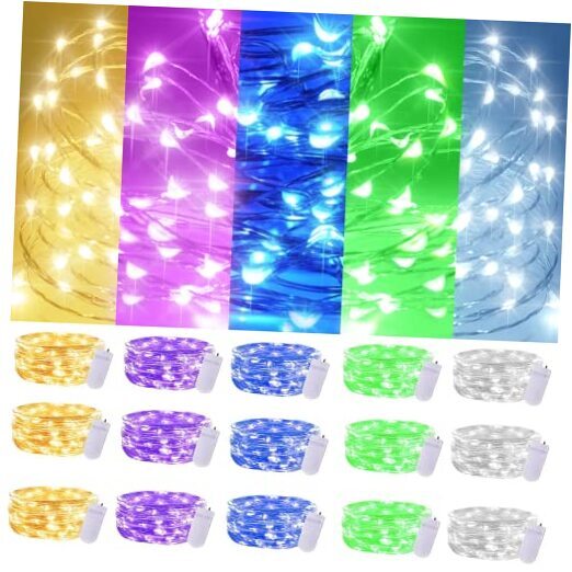 Christmas Fairy String Lights,15 Packs 20 LEDs Battery Operated 6.6FT 5 Colors