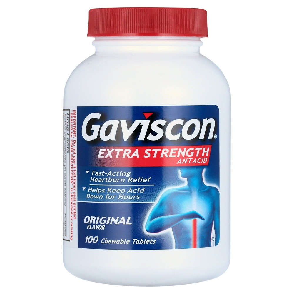 Gaviscon Extra Strength Chewable Antacid Tablets Original Flavor 100ct (3 Pack)