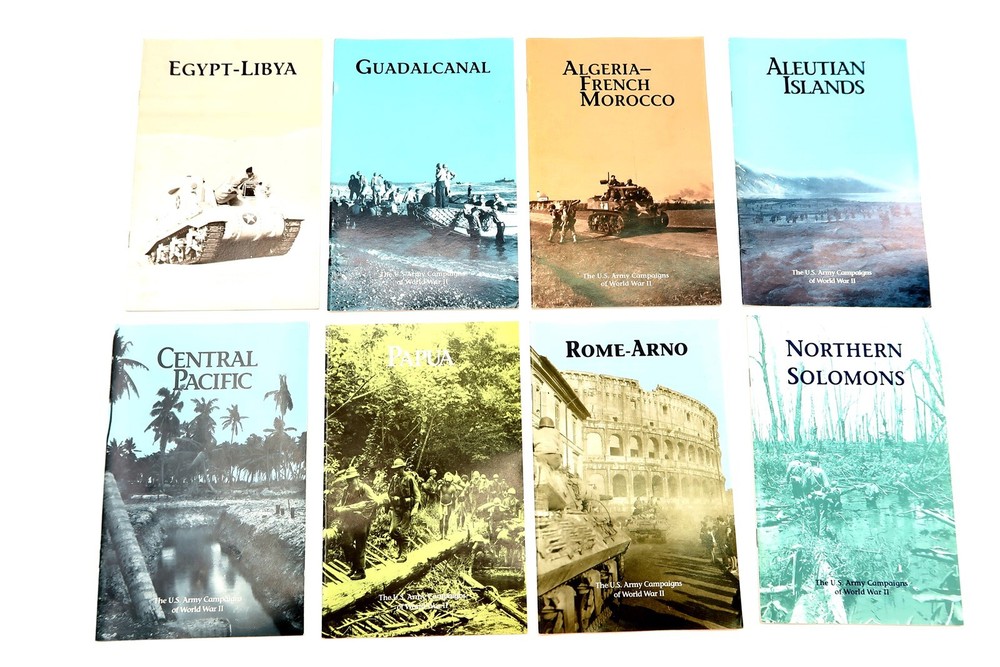 x8 US ARMY CAMPAIGNS OF WORLD WAR II Booklets Egypt, Italy, Papua, Algeria, etc.