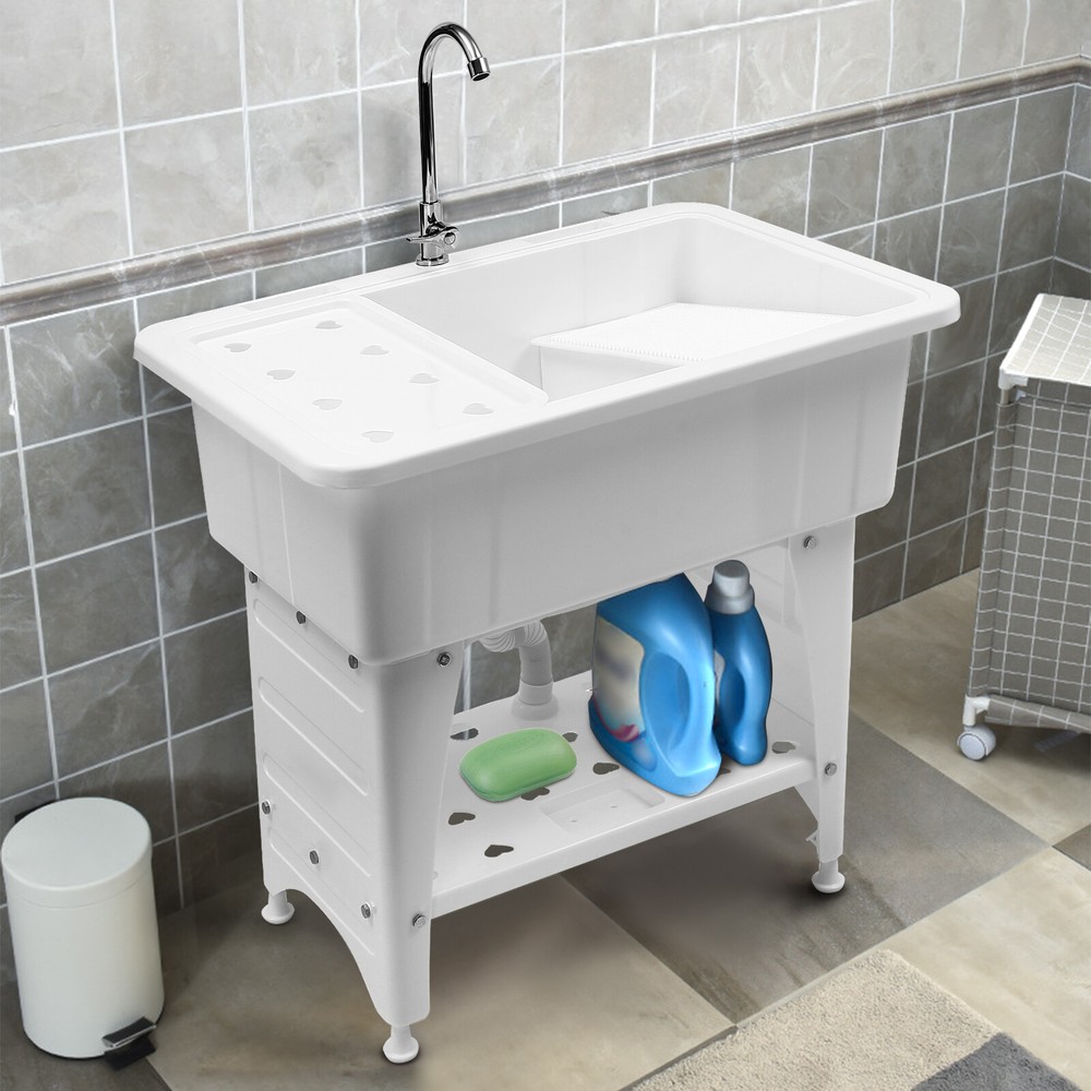 Freestanding PP Utility Laundry Sink Tub with Faucet for Home Wash Station